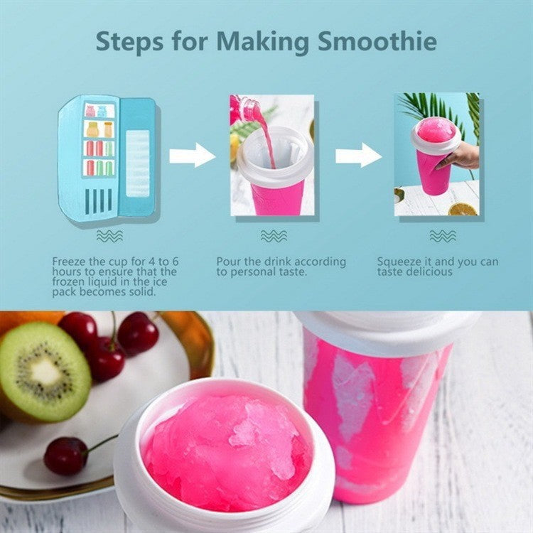 DIY Frozen Magic Slushy Maker Cup - Quick Squeeze Smoothie Cup with Lid & Straw/Spoon(Rose Red)