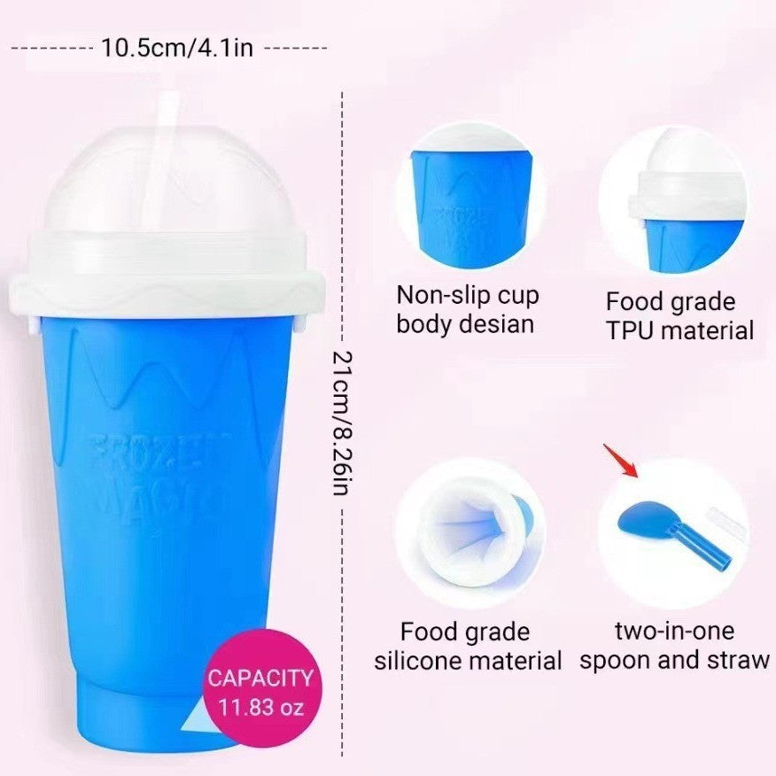 DIY Frozen Magic Slushy Maker Cup - Quick Squeeze Smoothie Cup with Lid & Straw/Spoon(Blue)
