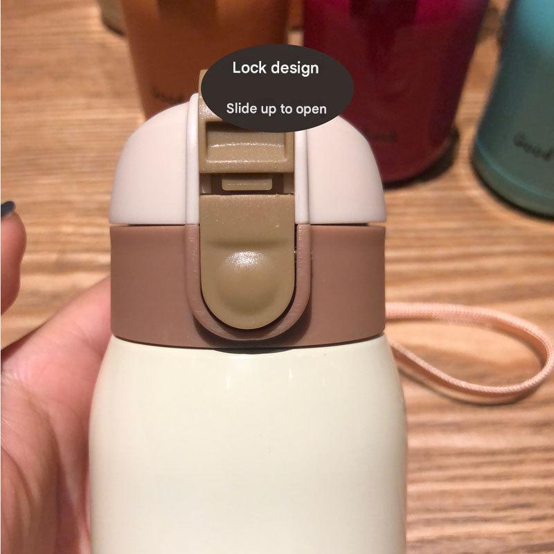 Good Luck" Mini Stainless Steel Thermos Flask - 350ml Leakproof Insulated Bottle with Pop-Up Lid & Strap(yellow)"