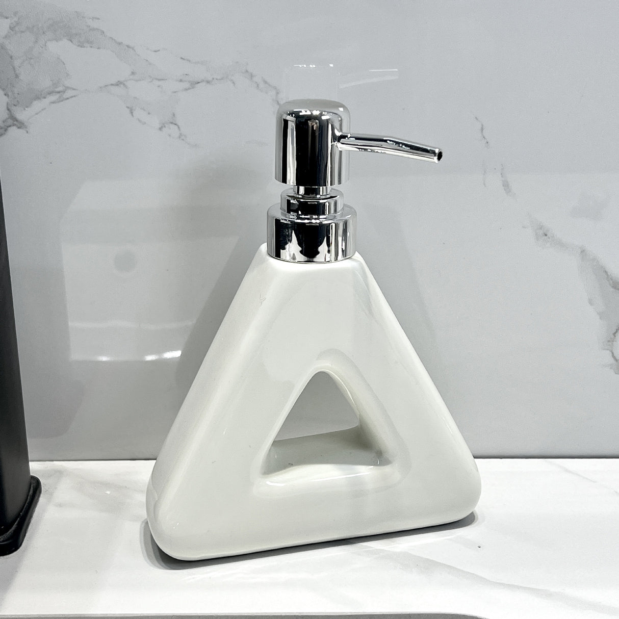Modern Ceramic Soap & Lotion Dispenser - Unique Geometric Designs, 300ml Capacity(Triangular lotion bottle, milky white)