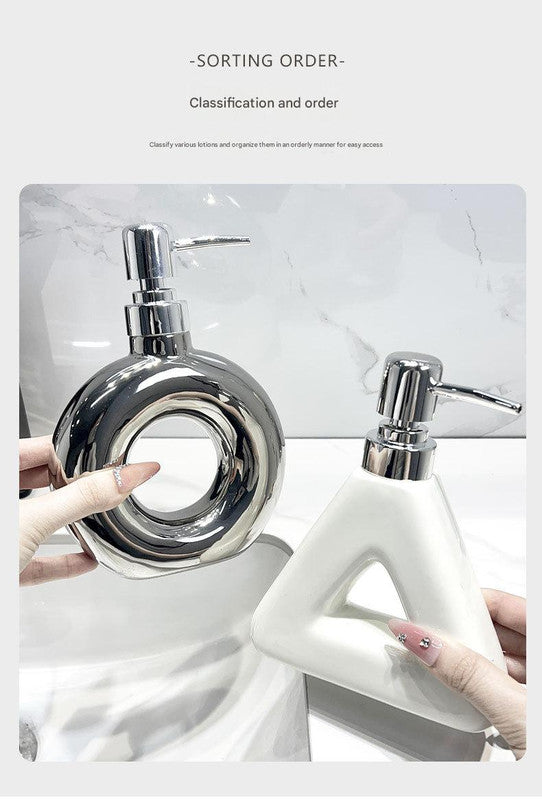 Modern Ceramic Soap & Lotion Dispenser - Unique Geometric Designs, 300ml Capacity(Triangular lotion bottle, milky white)