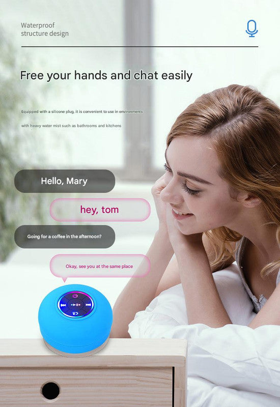 IPX4 Waterproof Bluetooth Shower Speaker with Suction Cup & LED Lights - Hands-Free Calling(white)