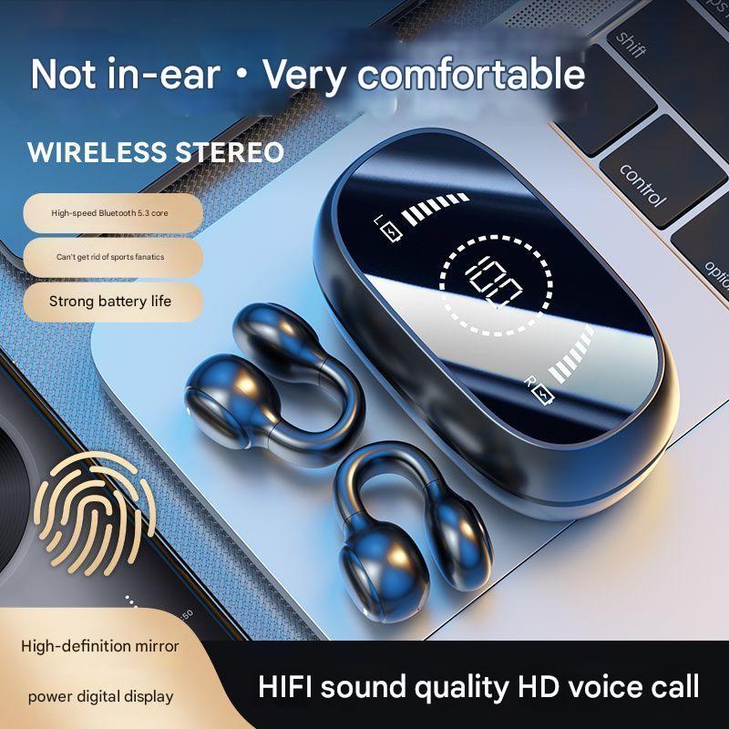 Open-Ear Conduction TWS Earbuds - Bluetooth 5.4, 9D Surround Sound, LED Display, Long Battery Life(black)