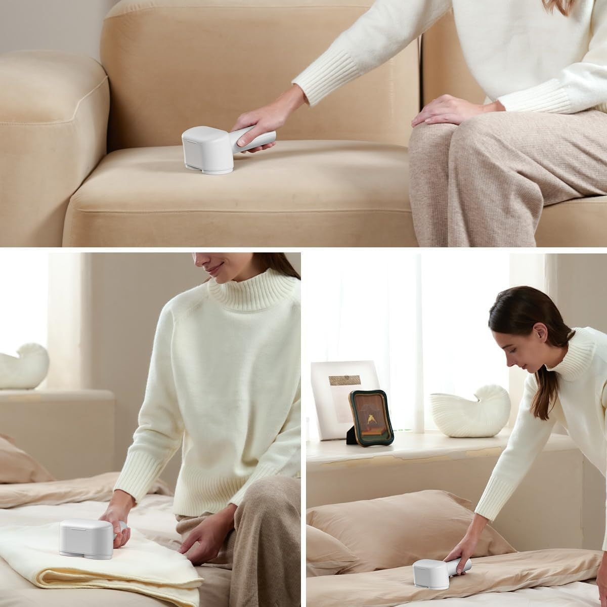 Dual-Head Electric Lint Remover - USB-C Rechargeable, LED Display, 3-Size Honeycomb Mesh(White)