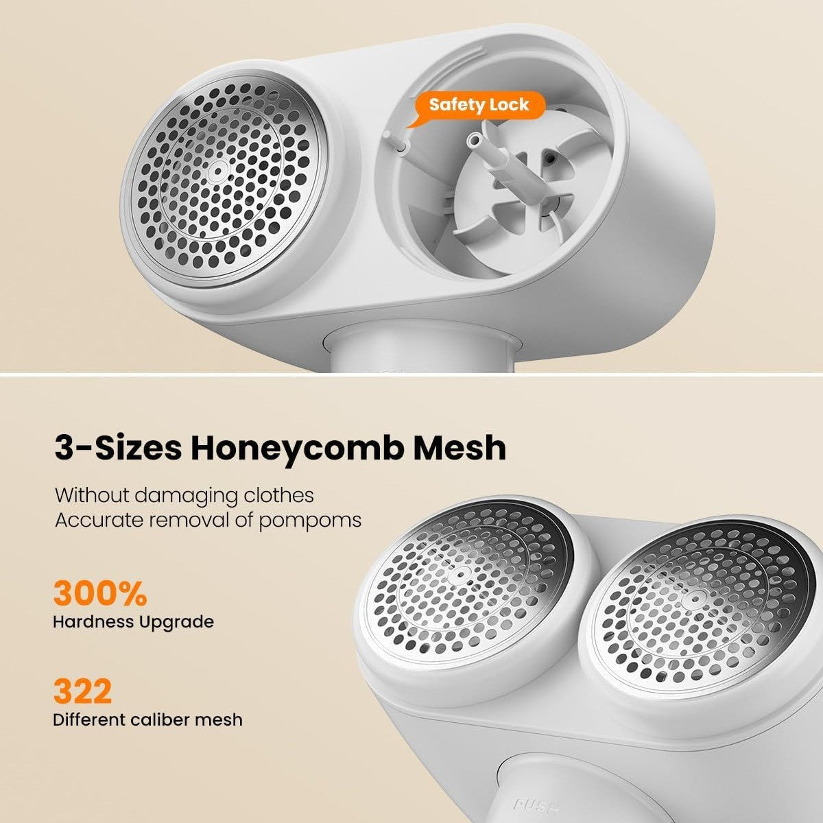 Dual-Head Electric Lint Remover - USB-C Rechargeable, LED Display, 5-Size Honeycomb Mesh(Black)