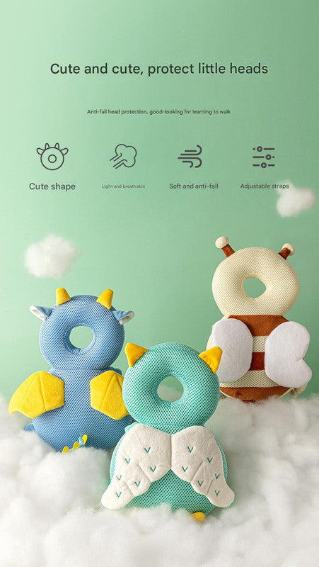 Adorable Baby Head Protector Backpack Cushion - Anti-Fall Toddler Safety Pad with Adjustable Straps(Gray Elephant)