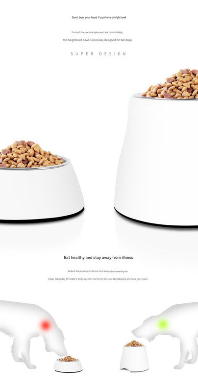 Elevated Pet Feeding Bowl with Stainless Steel Inner - Promotes Healthy Digestion & Reduces Neck Strain(White)
