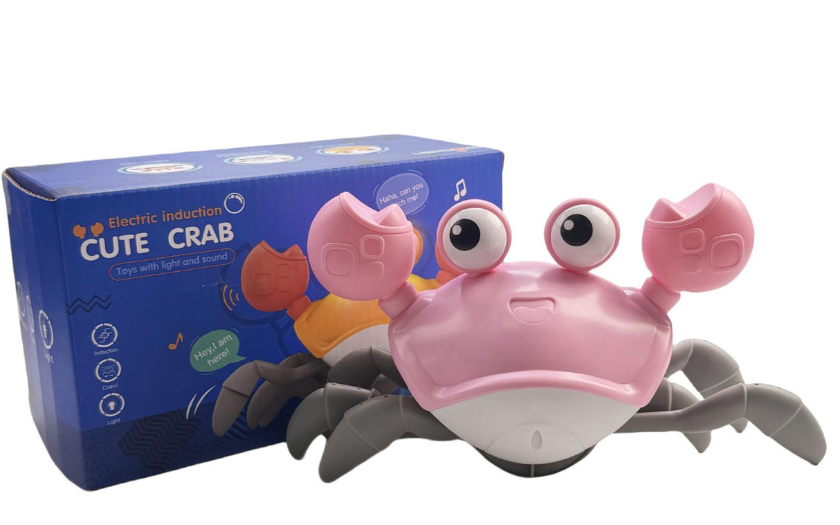 Interactive Crawling Crab Baby Toy with Music, Lights & Obstacle Avoidance(Pink)