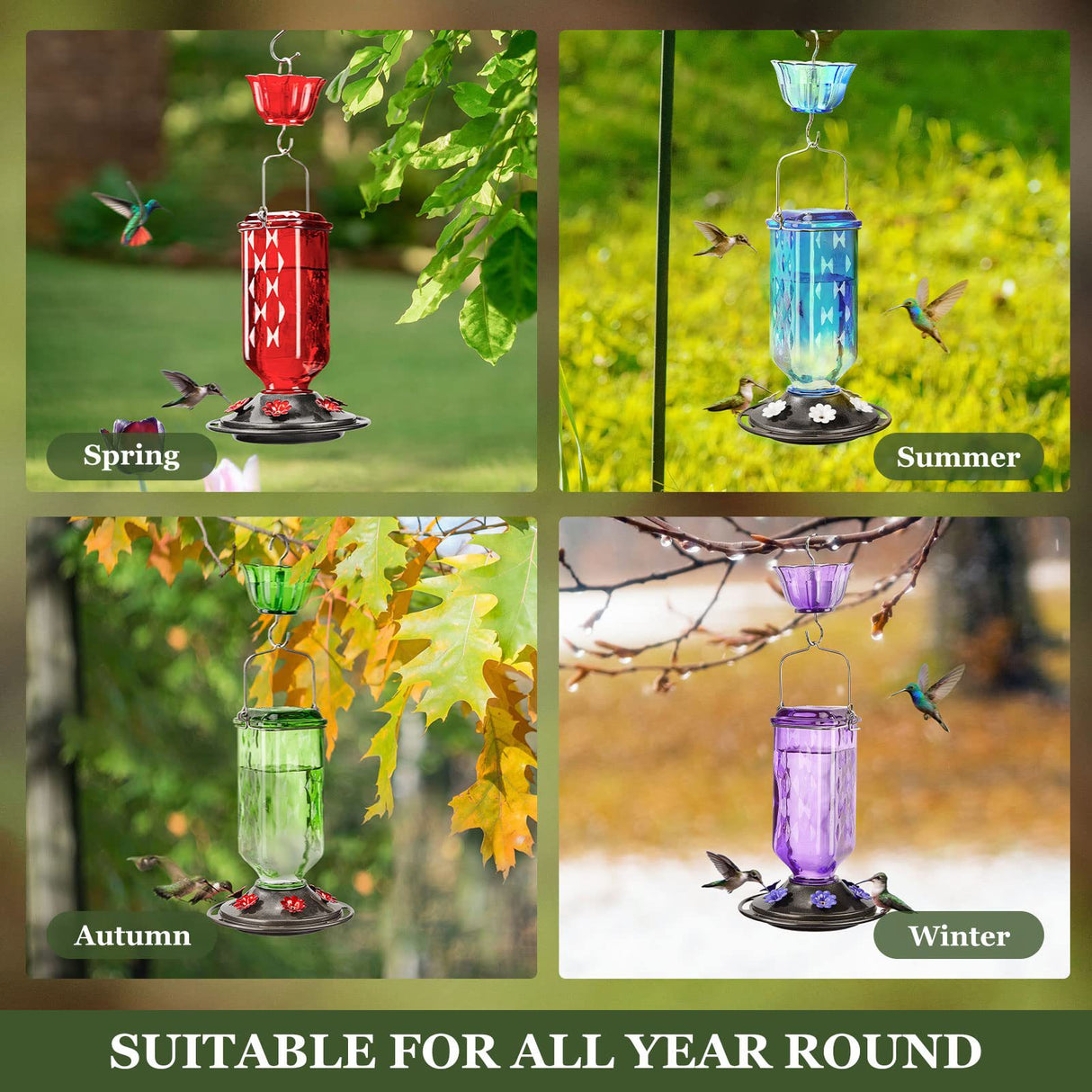 Elegant Hanging Hummingbird Feeder - Decorative Plastic Nectar Bottle with Ant Moat, 6 Feeding Ports(Blue)