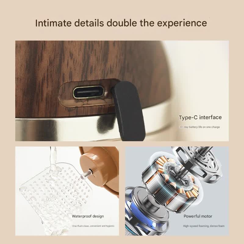 Electric Foaming Cleanser Maker - Rechargeable, Dense Foam for Deep Cleansing(Walnut + Silver)