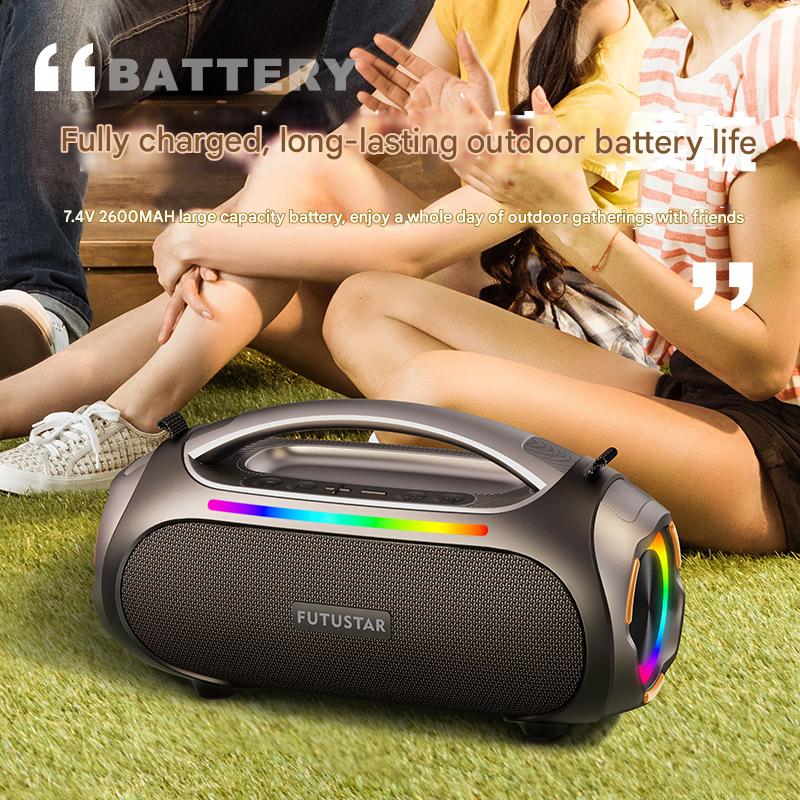 Portable Bluetooth 5.3 Speaker - 60W Powerful Sound, RGB Lights, Multiple Inputs(Red)
