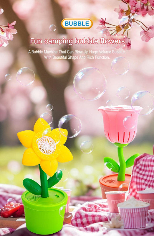 Electric Flower Bubble Machine with Music - Rechargeable, 10-Hole Output(yellow)