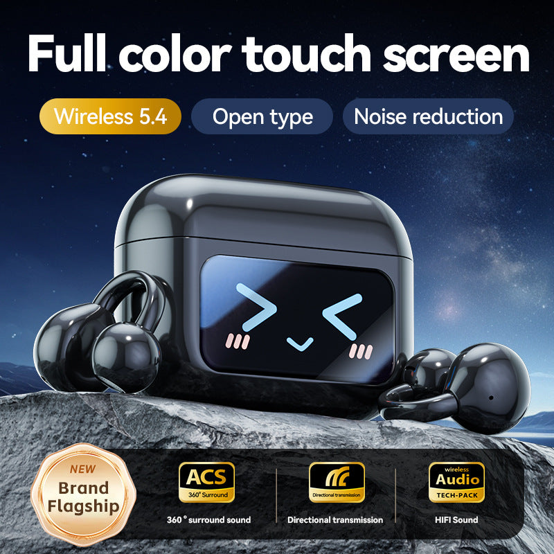 Smart TWS Earbuds with Full Touch Screen Case - Wireless 5.4, Open-Ear, Noise Reduction(purple)