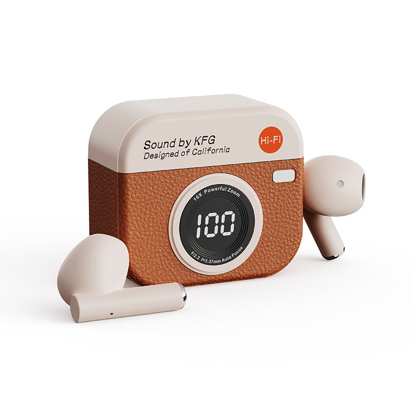 Retro Camera Style TWS Earbuds - Bluetooth 5.4, ENC, Low Latency Gaming(orange)