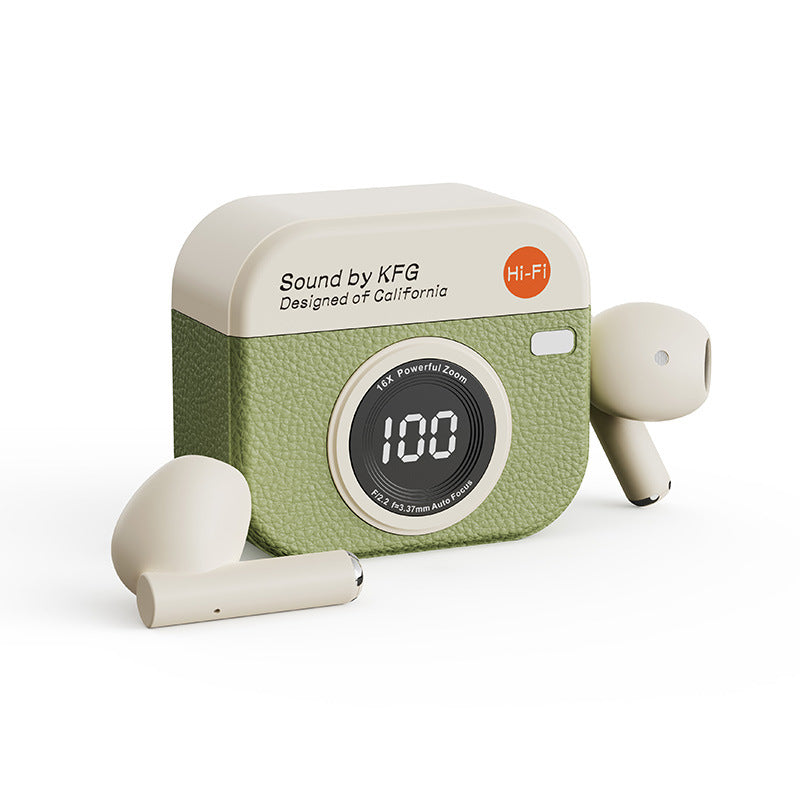 Retro Camera Style TWS Earbuds - Bluetooth 5.4, ENC, Low Latency Gaming(Green)