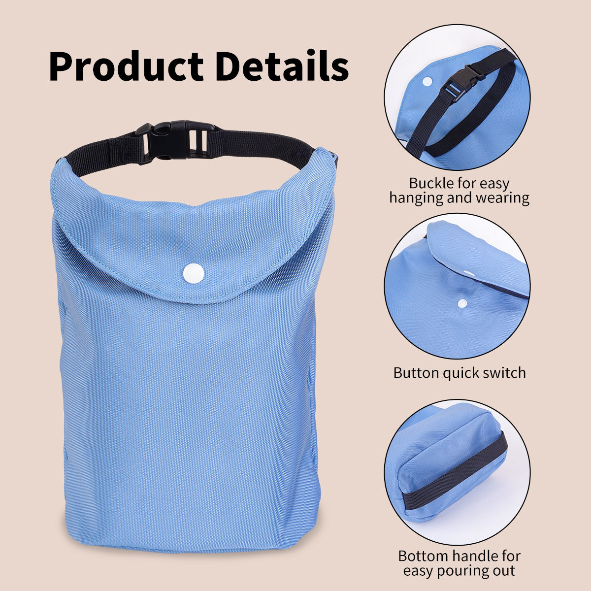 2-pcs Khaki Portable Pet Food Storage Bag - Roll Top Treat Pouch for Travel & Walks