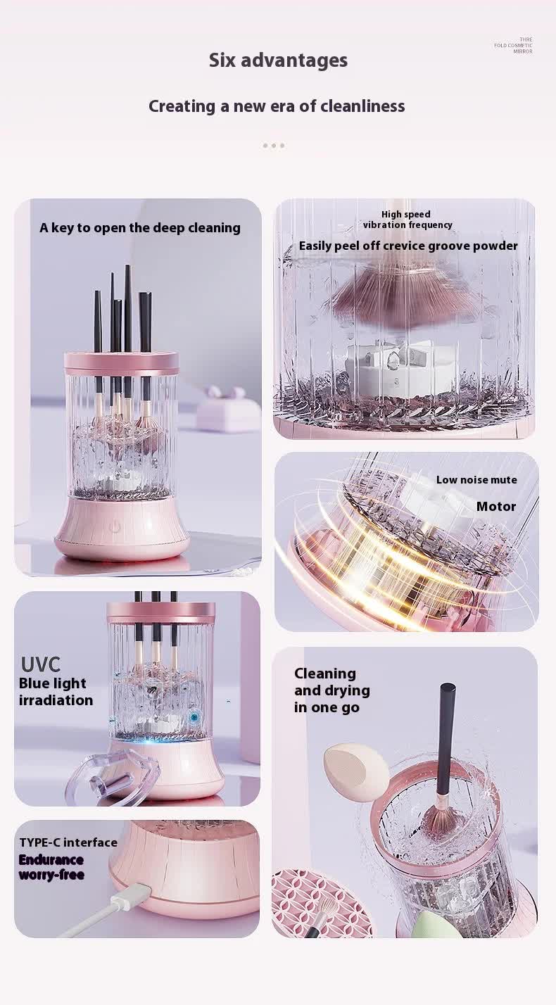 Pink Electric Makeup Brush Cleaner & Dryer Machine - Automatic Spinner Tool (Plug-in model)