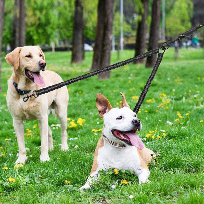 Black Pet Double-Ended Rope + 1.5M Leash - Easy to walk two dogs, tangle-free design