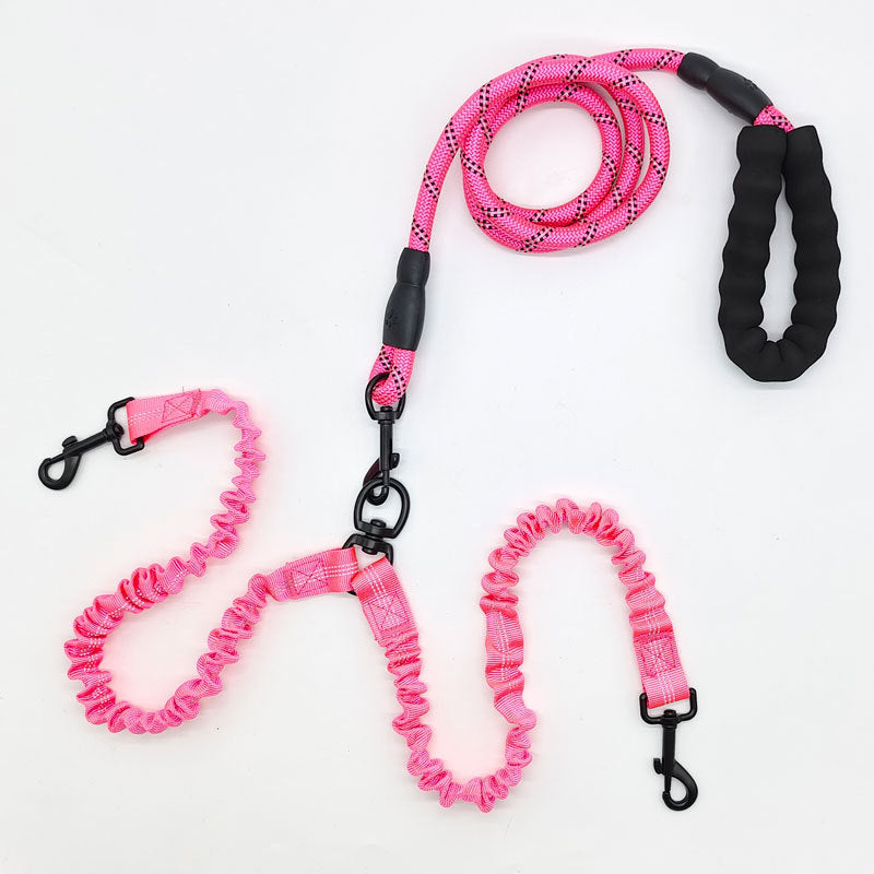 Pink Pet Double-Ended Rope + 1.5M Leash - Easy to walk two dogs, tangle-free design