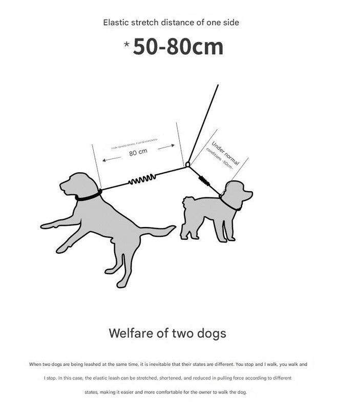 Pink Pet Double-Ended Rope + 1.5M Leash - Easy to walk two dogs, tangle-free design