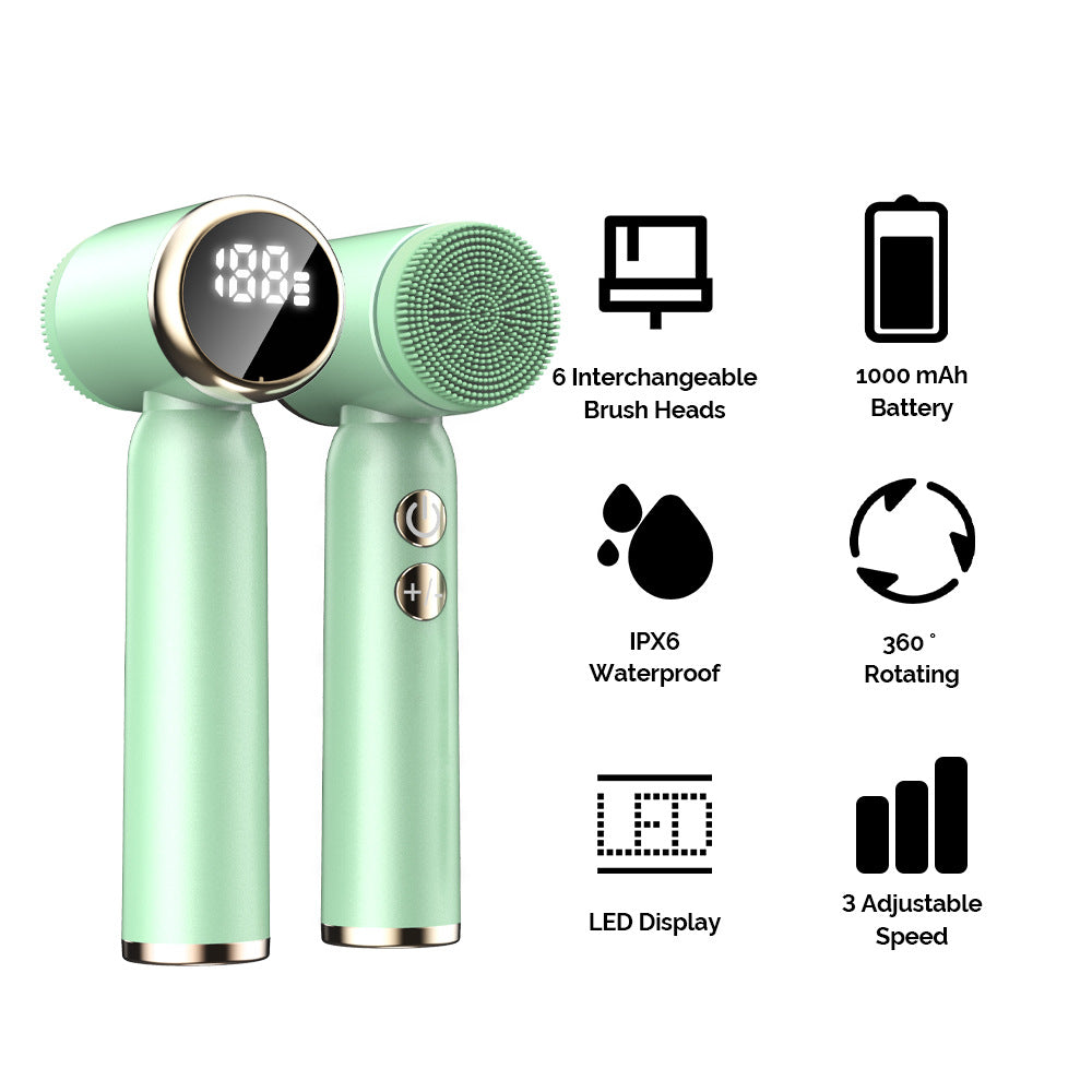 Pink 6-in-1 Electric Facial Cleansing Brush Set - Rechargeable & Waterproof