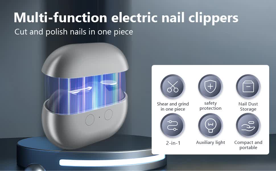 White Multi-Function Electric Nail File - Built-in Storage Space, LED Light, Quiet Operation