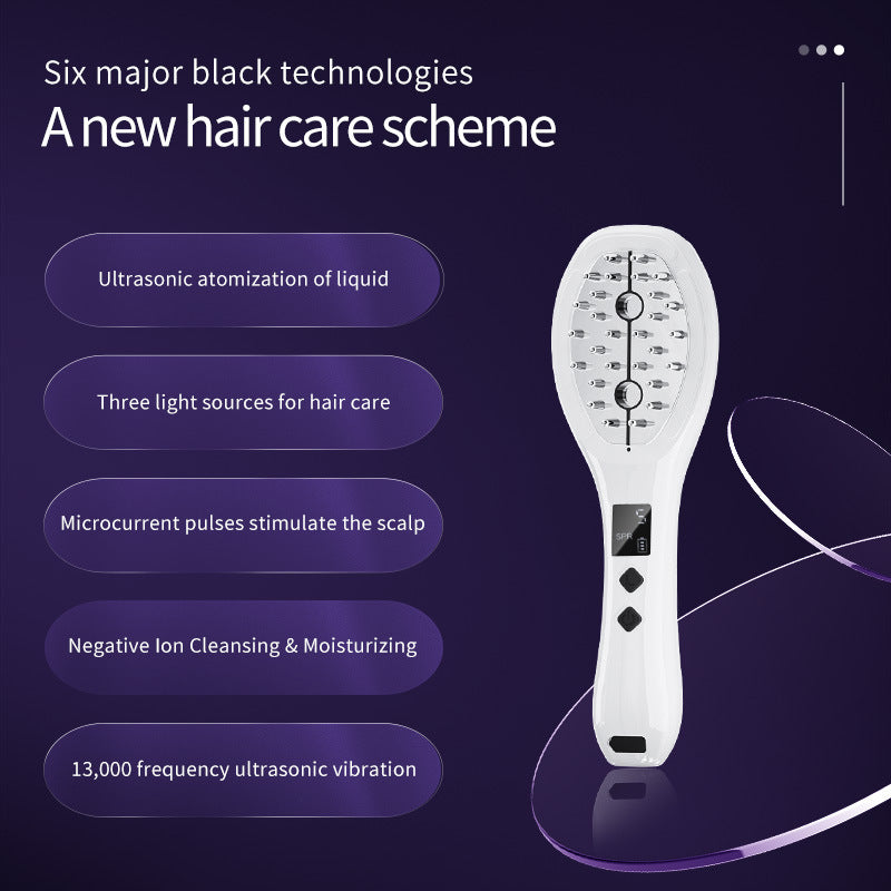 Multi-function Scalp Applicator Comb - Ultrasonic Spray, Red/Blue Light, Microcurrent