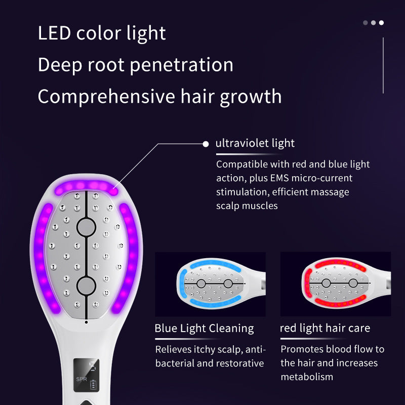 Multi-function Scalp Applicator Comb - Ultrasonic Spray, Red/Blue Light, Microcurrent