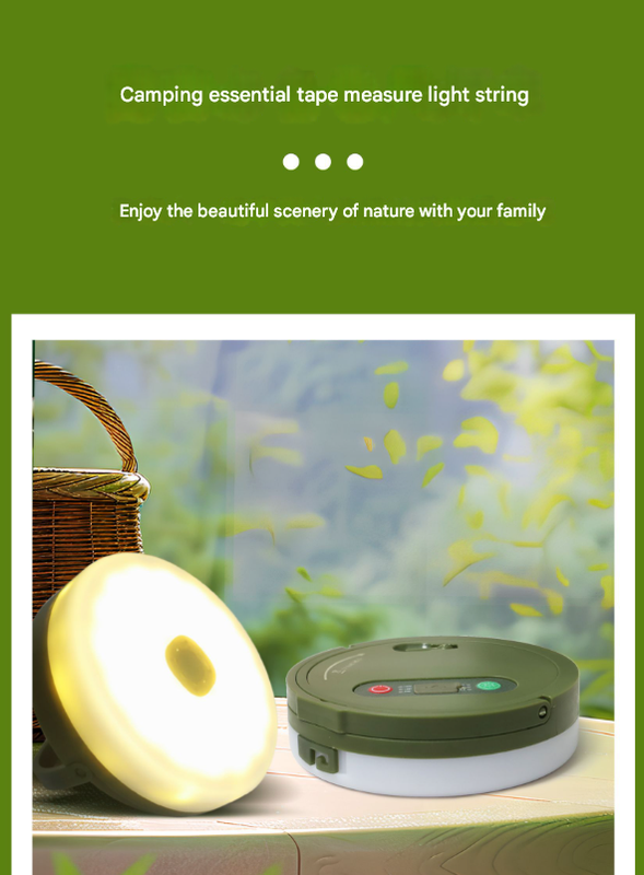 Rechargeable LED Camping Light with 10m Retractable String Light (Color lights warm lights)