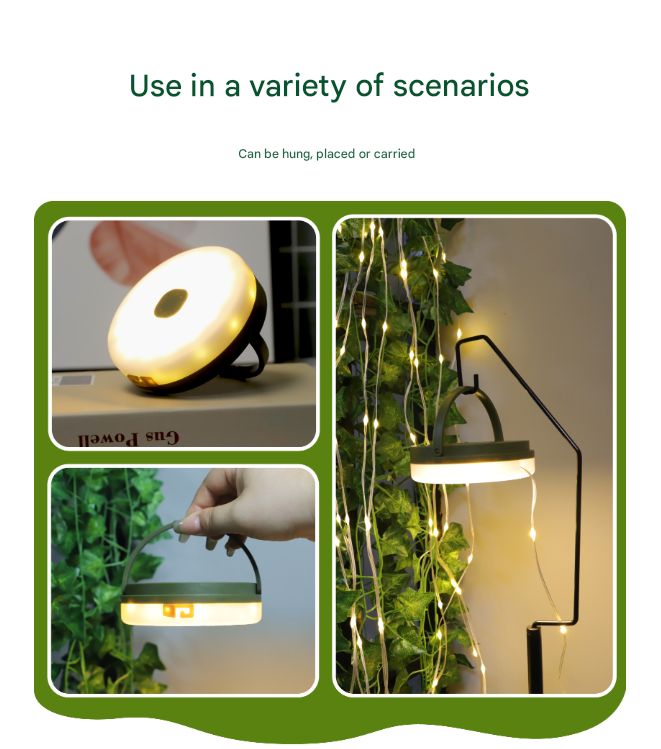Rechargeable LED Camping Light with 10m Retractable String Light (Color lights warm lights)