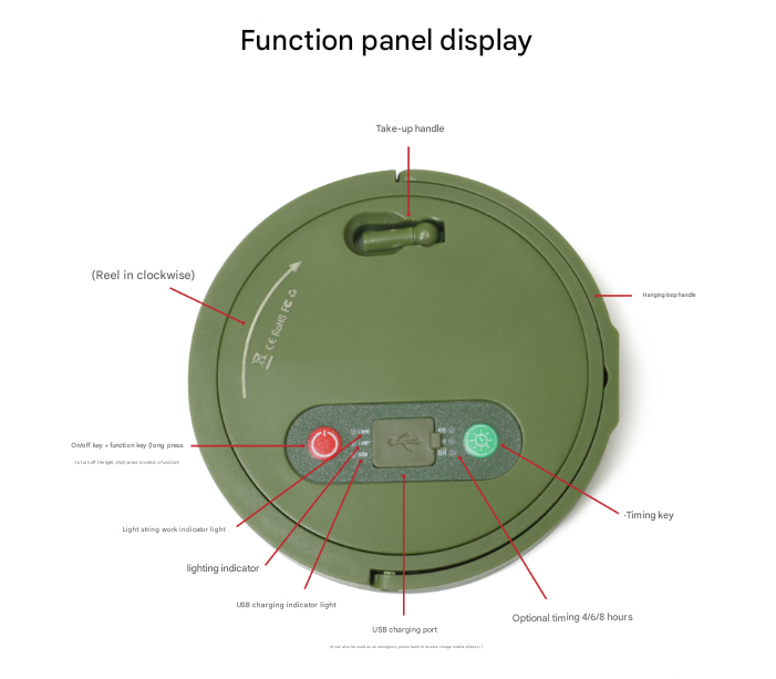 Rechargeable LED Camping Light with 10m Retractable String Light (Color lights warm lights)