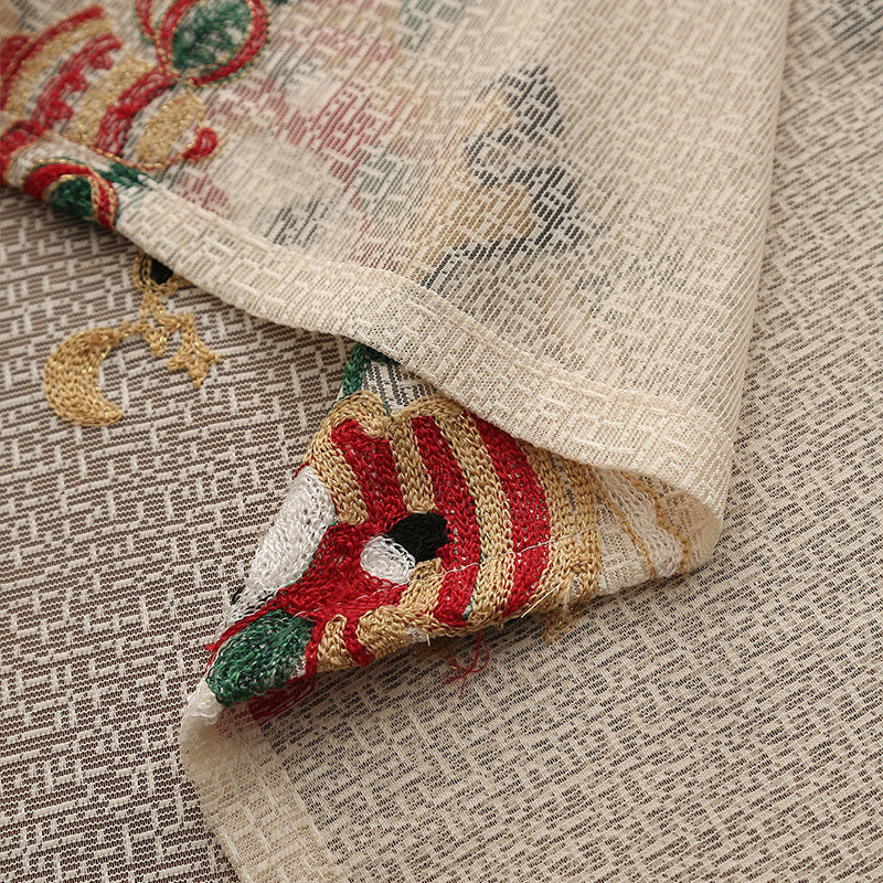 Embroidered Christmas Tablecloth - Embroidered Santa Claus, Reindeer (140*240cm)