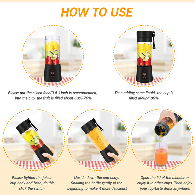 White Portable Blender USB Rechargeable - Personal Size Smoothie Maker On The Go