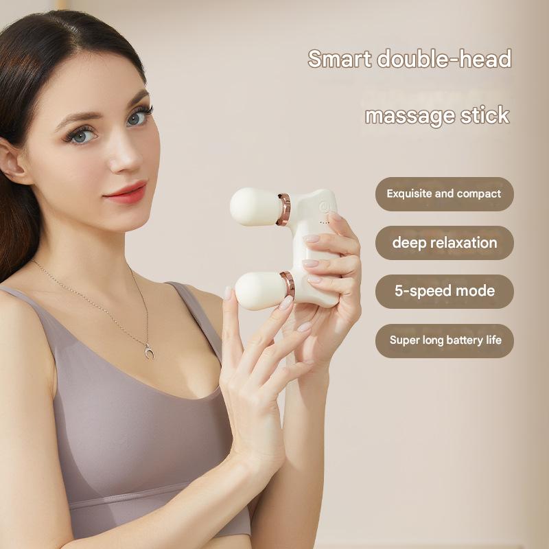 White Portable Dual Head Mini Massager - 5 Modes, Quiet Operation, USB-C Rechargeable