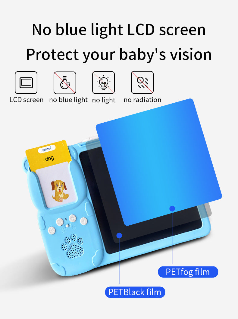 Blue (112 cards, pure English) Kids Interactive Early Education Toy: Combination Card Reader & LCD Drawing Board for Toddlers