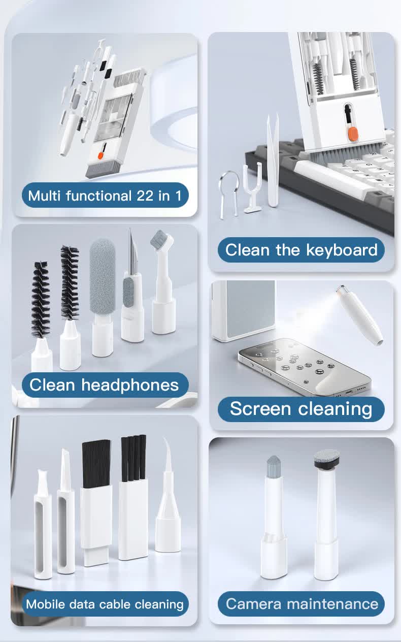 White 22-in-1 Electronics Cleaning Kit - for Keyboards, Airpods, Laptops, Cell Phones, Cameras