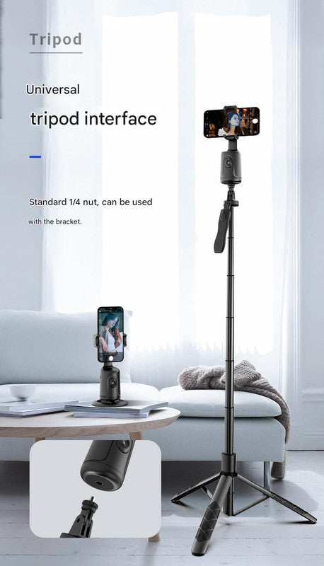 Black AI Smart Auto Tracking Phone Holder - 360° Rotation Face & Body Tracking Mount