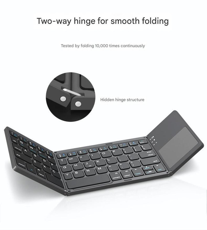 Black Tri-Fold Bluetooth Keyboard with Touchpad - Multi-Device Compatible (iOS/Android/Win)