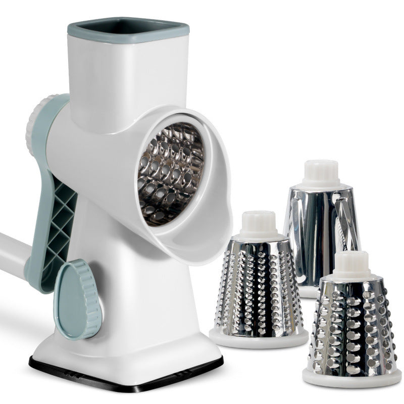 White Rotary Cheese Grater & Vegetable Slicer - Manual Shredder with 3 Interchangeable Drums