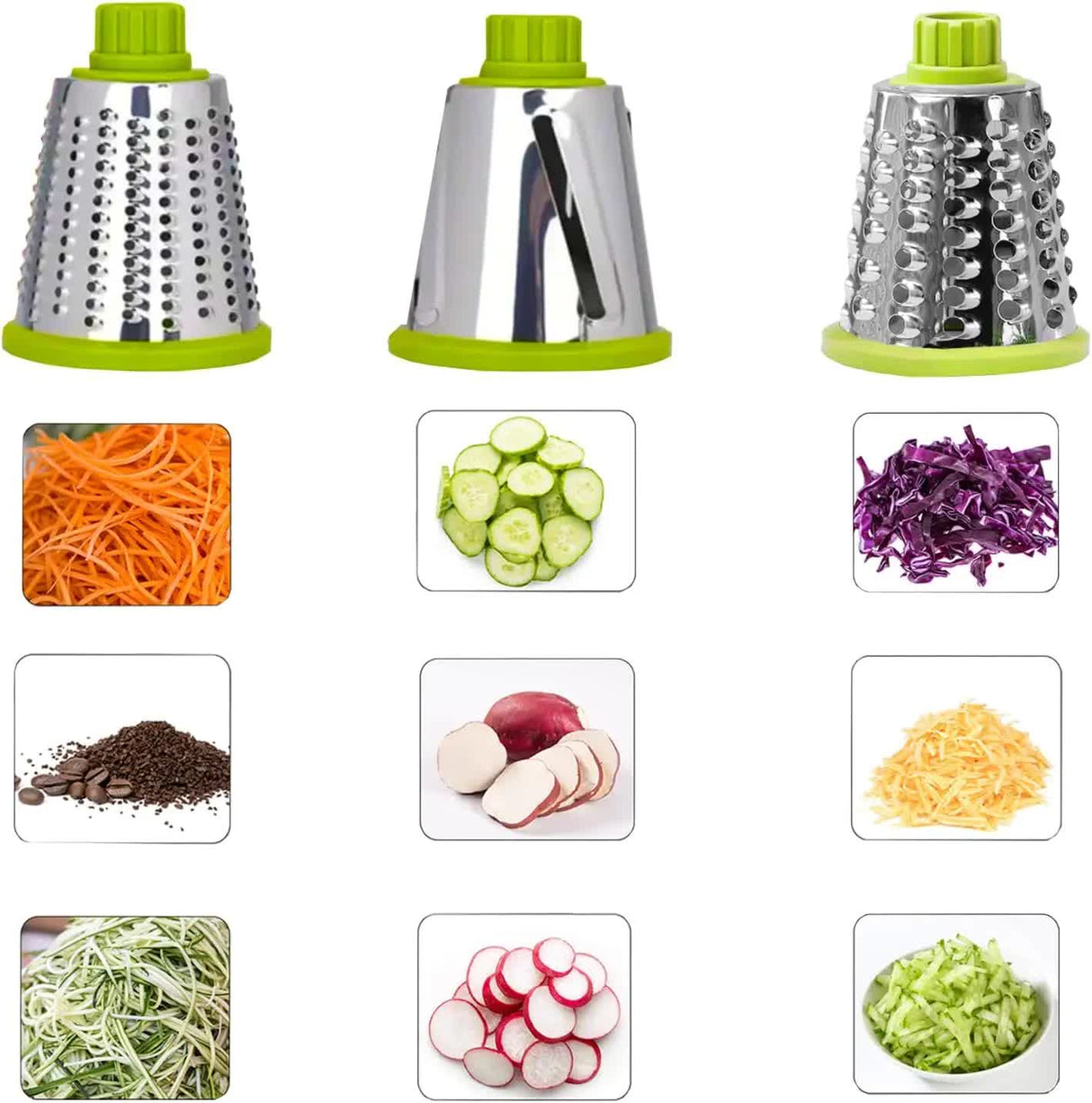 Red Rotary Cheese Grater & Vegetable Slicer - Manual Shredder with 3 Interchangeable Drums