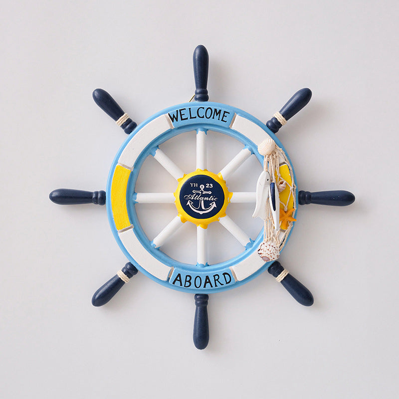 Nautical Wooden Rudder Wall Decor - 34cm Coastal Home Decor Accent (Yellow Rudder)