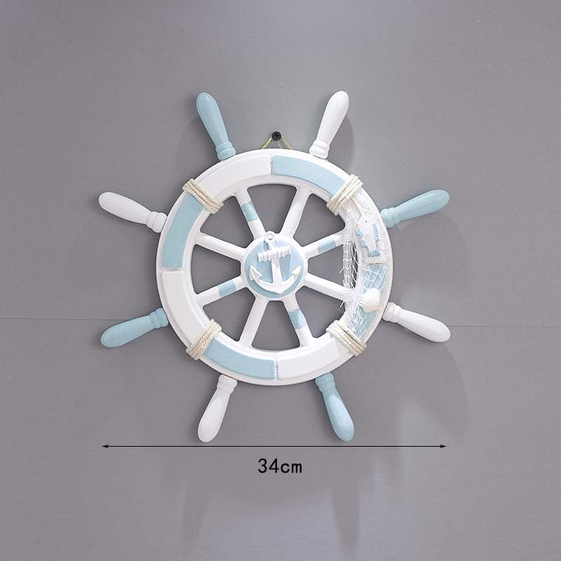 Nautical Wooden Rudder Wall Decor - 34cm Coastal Home Decor Accent (Anchor net rudder)
