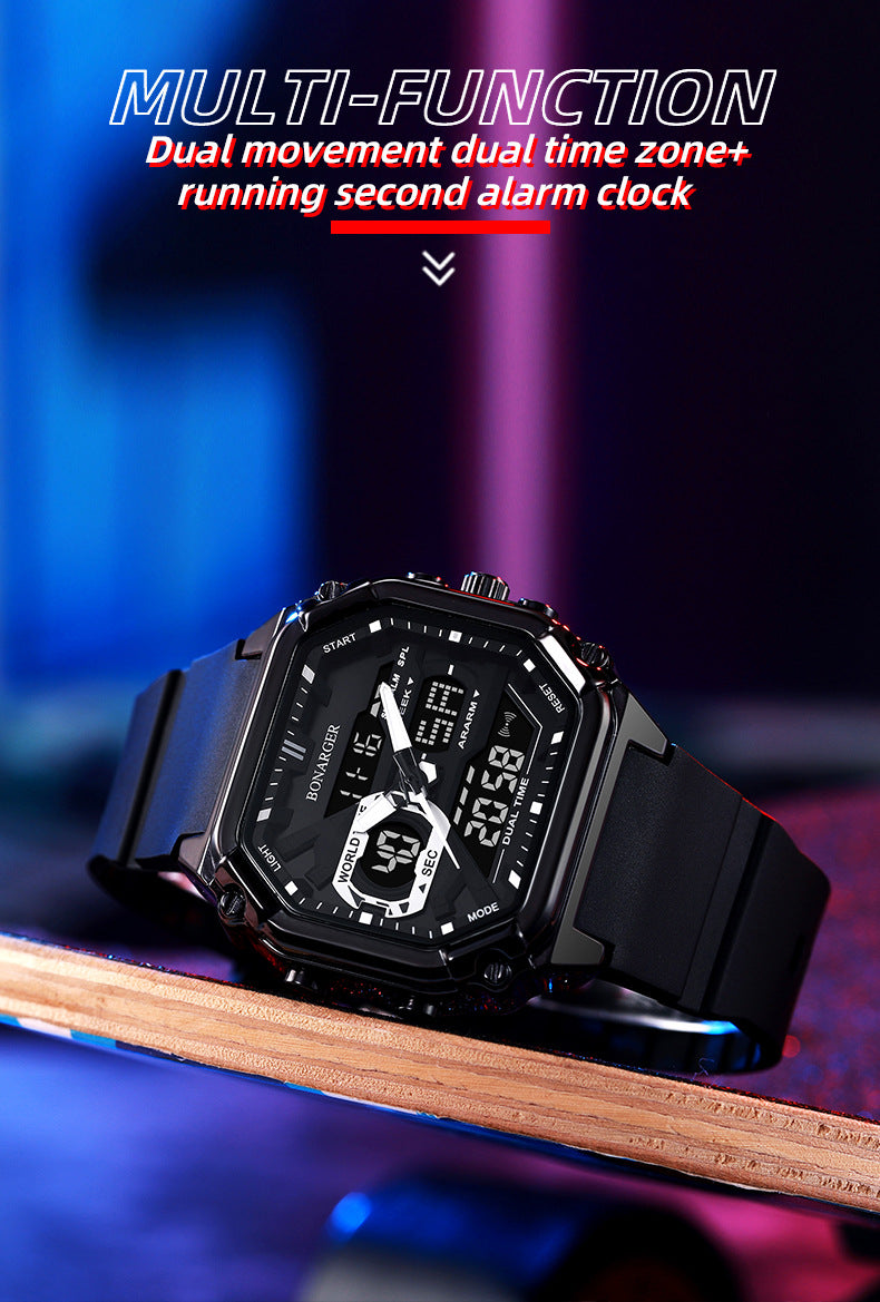 Green Men's Dual Display Watch - Dual Time Digital Analog Waterproof Sports Watch