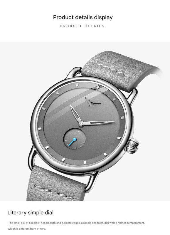 Silver Elegant Men's Watch with Leather Band - Small Seconds, Onion Crown Detail