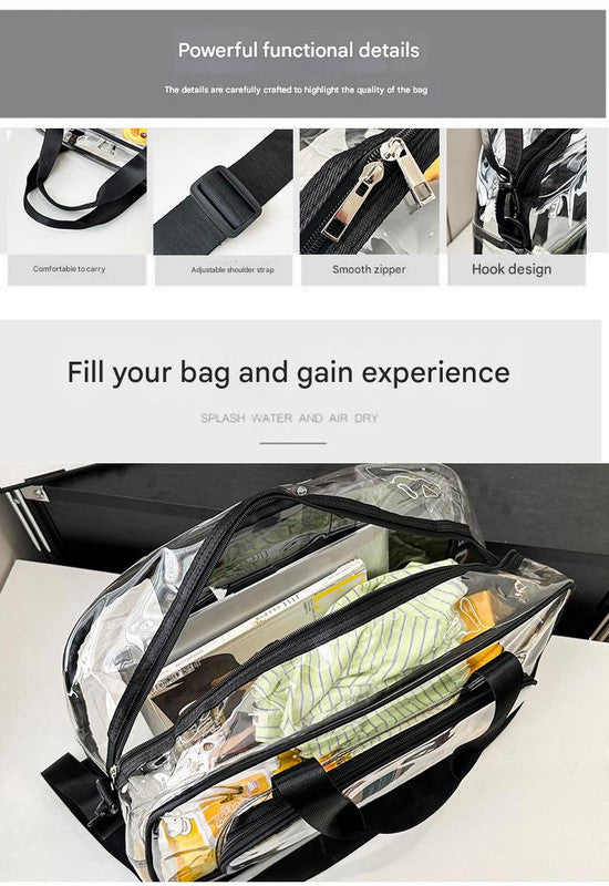 Black transparent Multi-Purpose Clear PVC Bag - Travel, Fitness, Storage Tote (50x32x18cm)