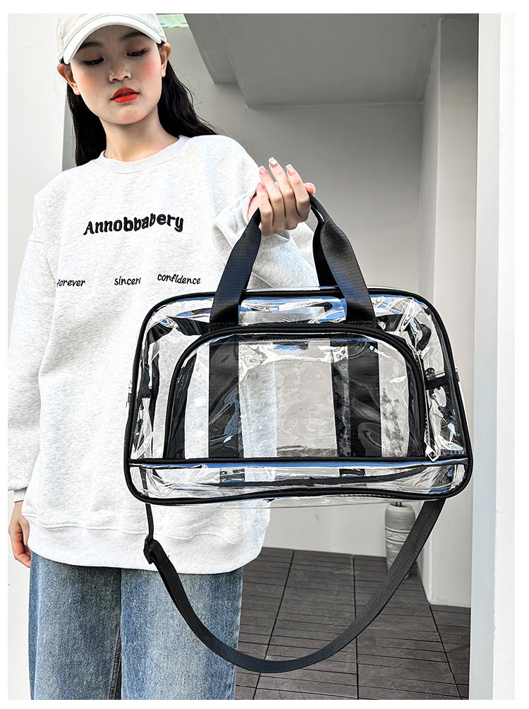 Black transparent Multi-Purpose Clear PVC Bag - Travel, Fitness, Storage Tote (42x26x15cm)