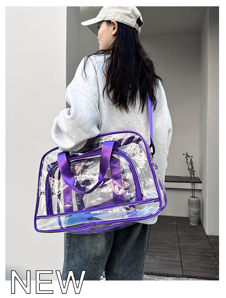 Purple transparent Multi-Purpose Clear PVC Bag - Travel, Fitness, Storage Tote (42x26x15cm)