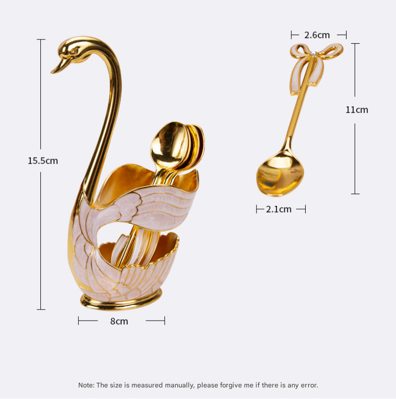 Elegant Swan Base Spoon Holder Set with 6 Coffee/Dessert Spoons(Silver spoon)