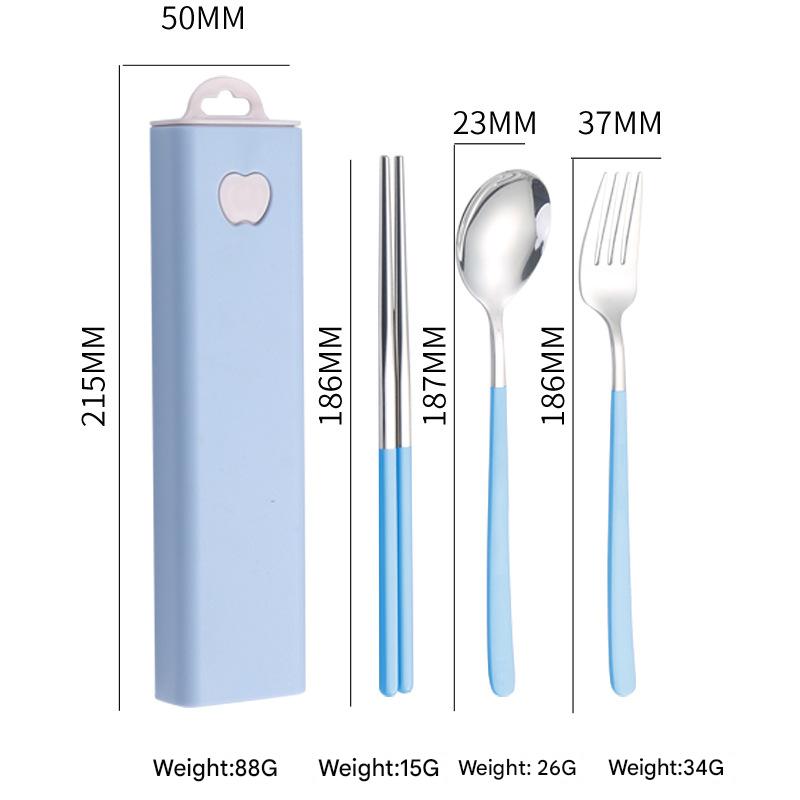 2 - pcs Light blue Reusable Travel Utensil Set with Case - 304 Stainless Steel Spoon, Fork & Chopsticks