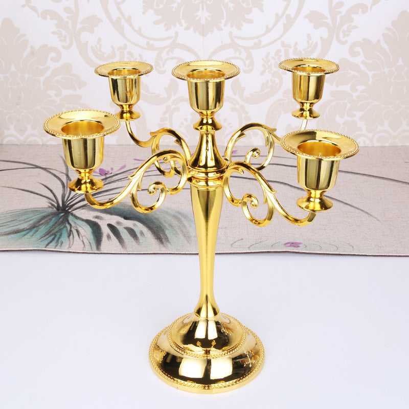 Gold Elegant Metal Candelabra 5 Arm Candle Holder - Decorative Candelabra for Home, Weddings, Events
